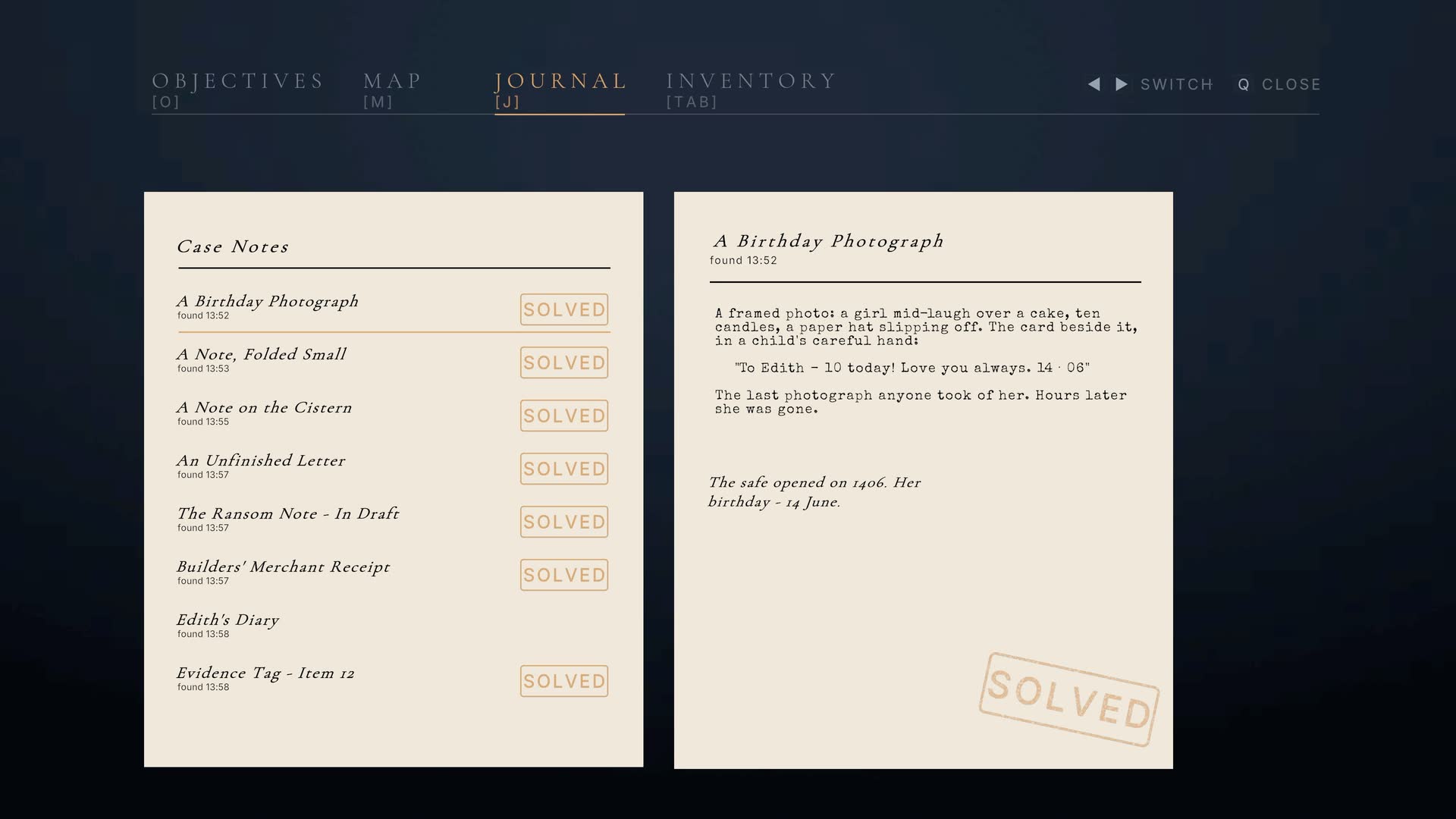 The journal panel listing case notes