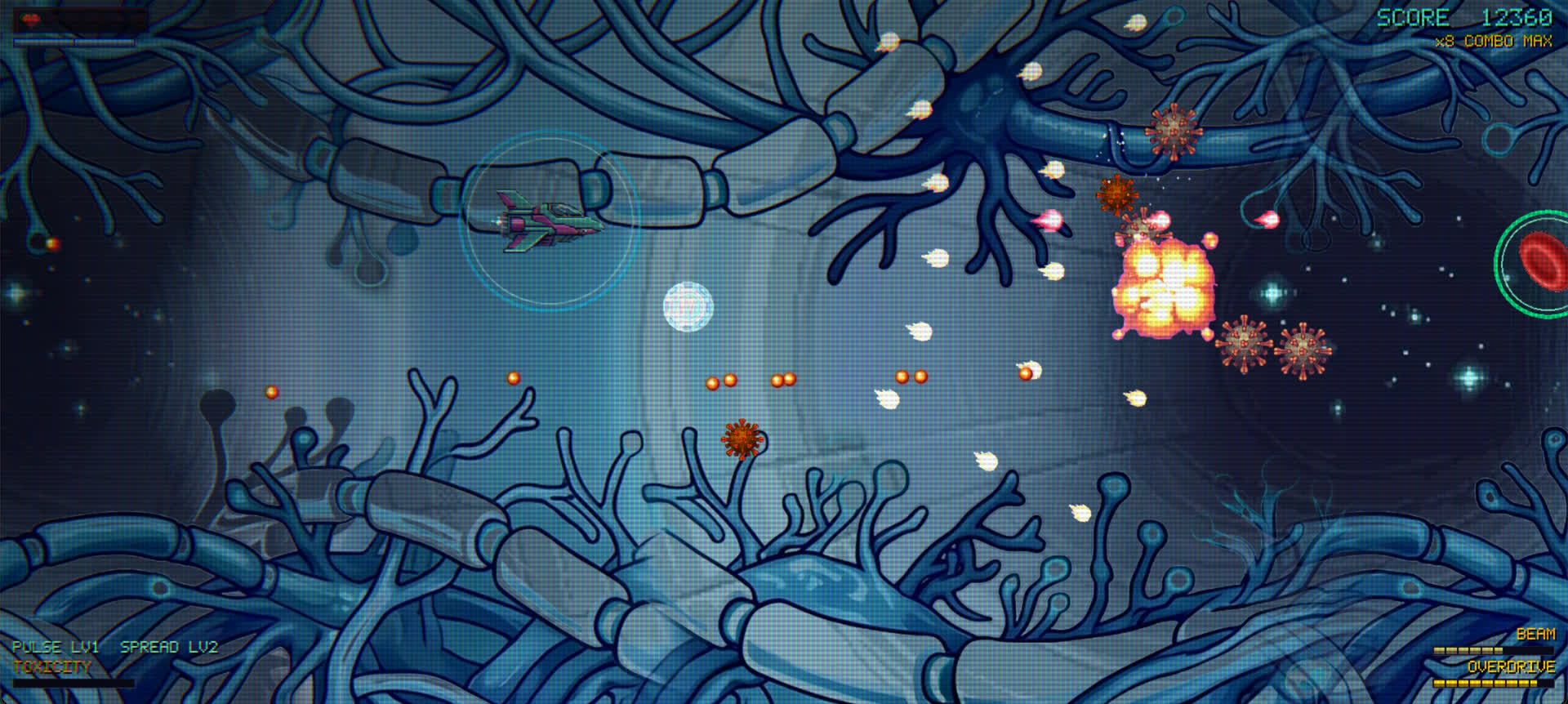 Nanobot Nautilus — the Vein vessel, shield active and the combo multiplier maxed
