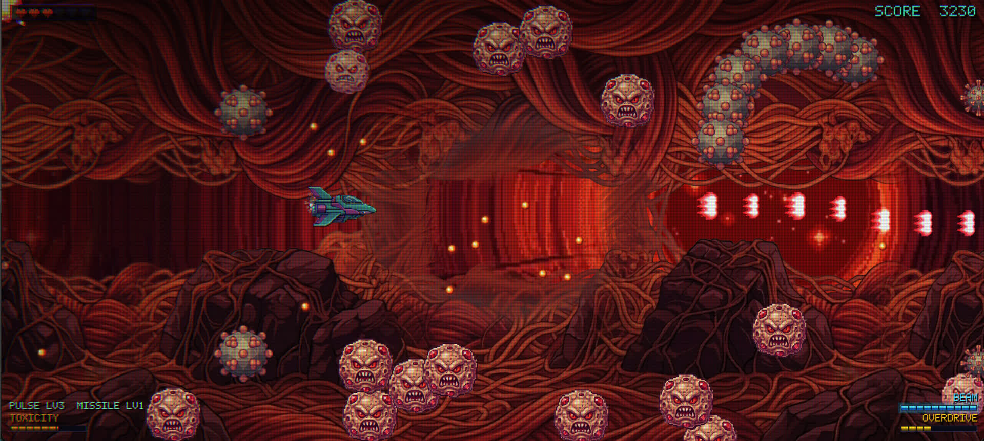 Nanobot Nautilus — a dense swarm of pathogens in the Artery with the beam charged
