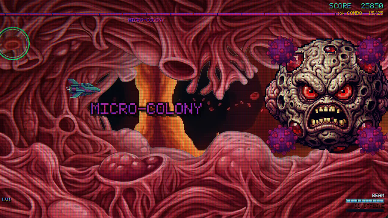 Nanobot Nautilus — facing the Micro-Colony boss at the end of the Capillary